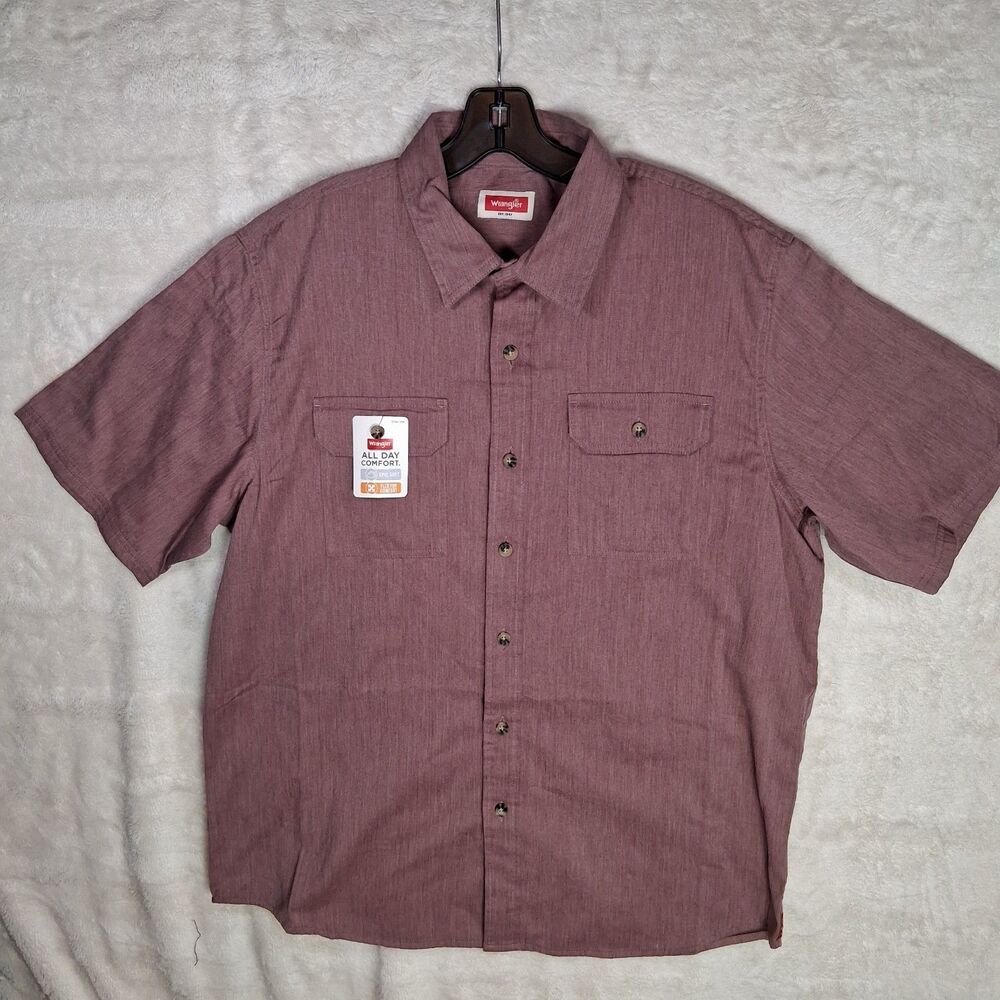 Wrangler All Day Comfort Soft Men Size Large Purple Button Up Shirt Cowboy